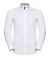 964M Russell Athletic Collection Long Sleeve Contrast Herringbone Shirt White / Silver colour image